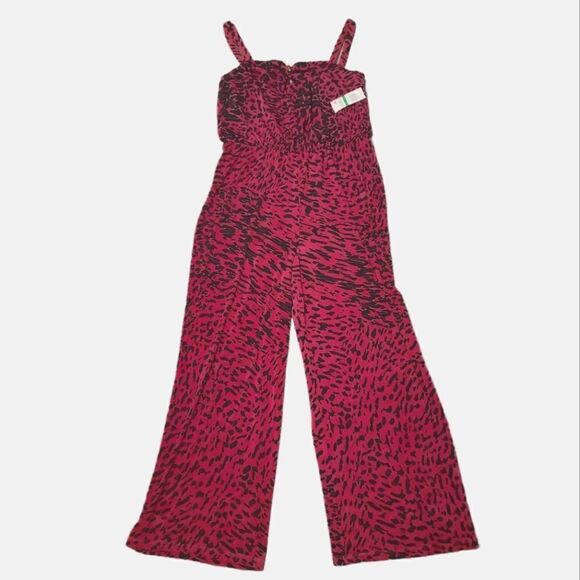 NEW Thalia Sodi Pink Black Animal Print Jumpsuit Large - Picture 1 of 9